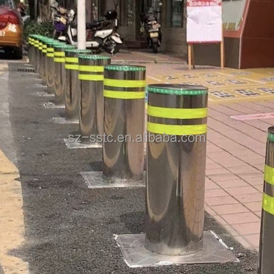 304 Stainless Steel Retractable Hydraulic Parking Bollard Rising Bollard With Light